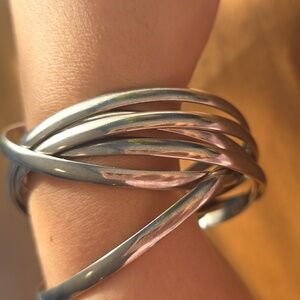 Chunky Silver Tone Metal Bangle Set of 6 Entwined Infinity Bracelets